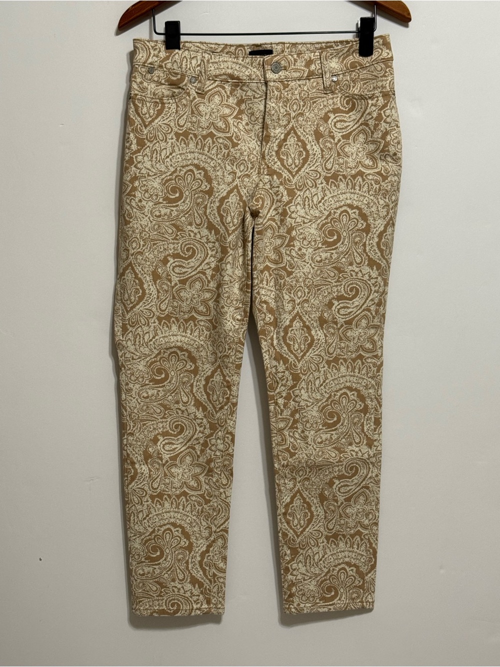 Talbots tan & beige paisley slim ankle jeans with stretch